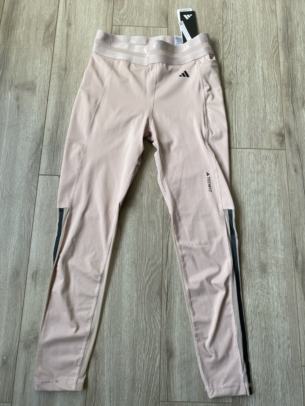 adidas Light Pink Performance Leggings with Black Side Stripes